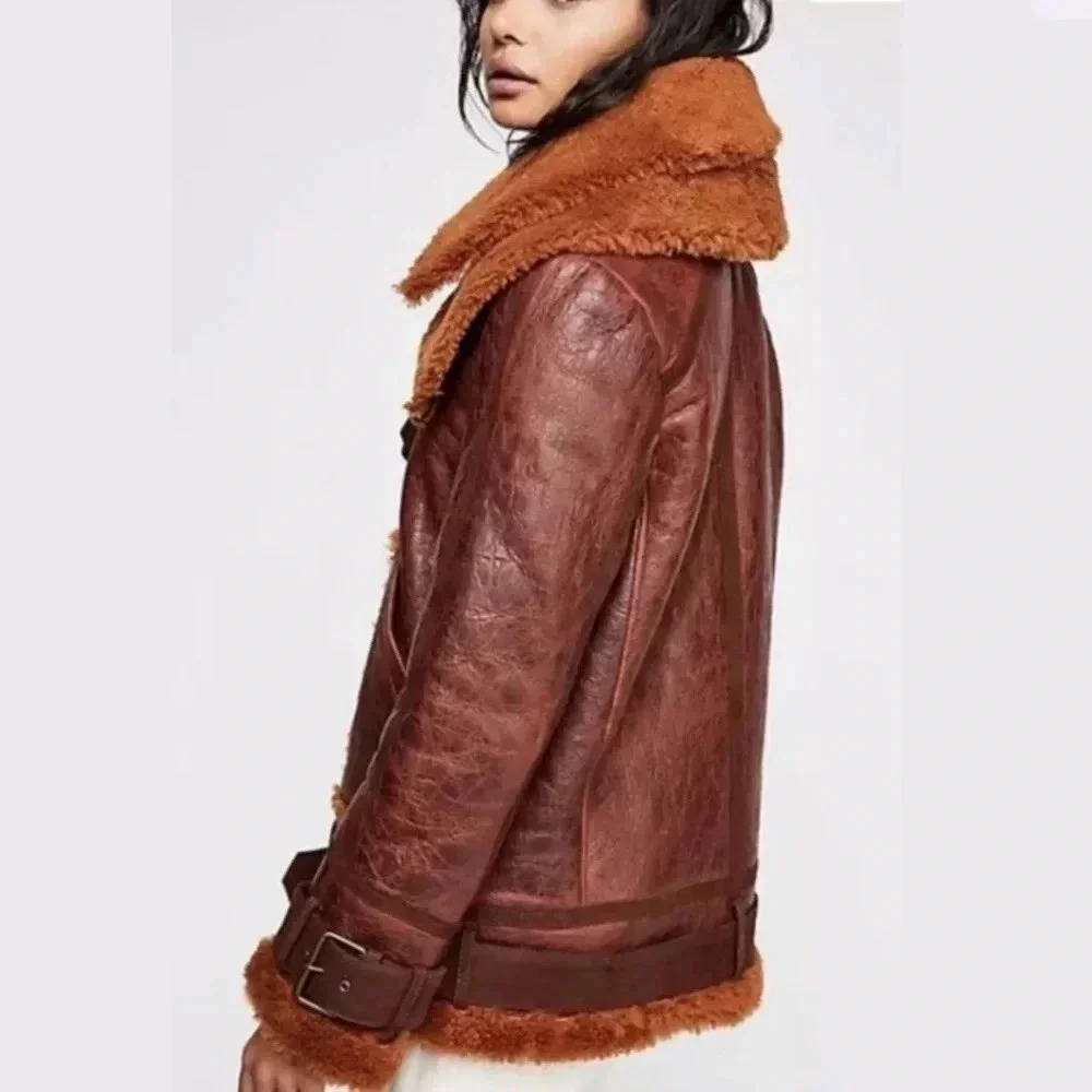 Free People Maverick Shearling Leather Jacket Brown Small - Picture 17 of 17